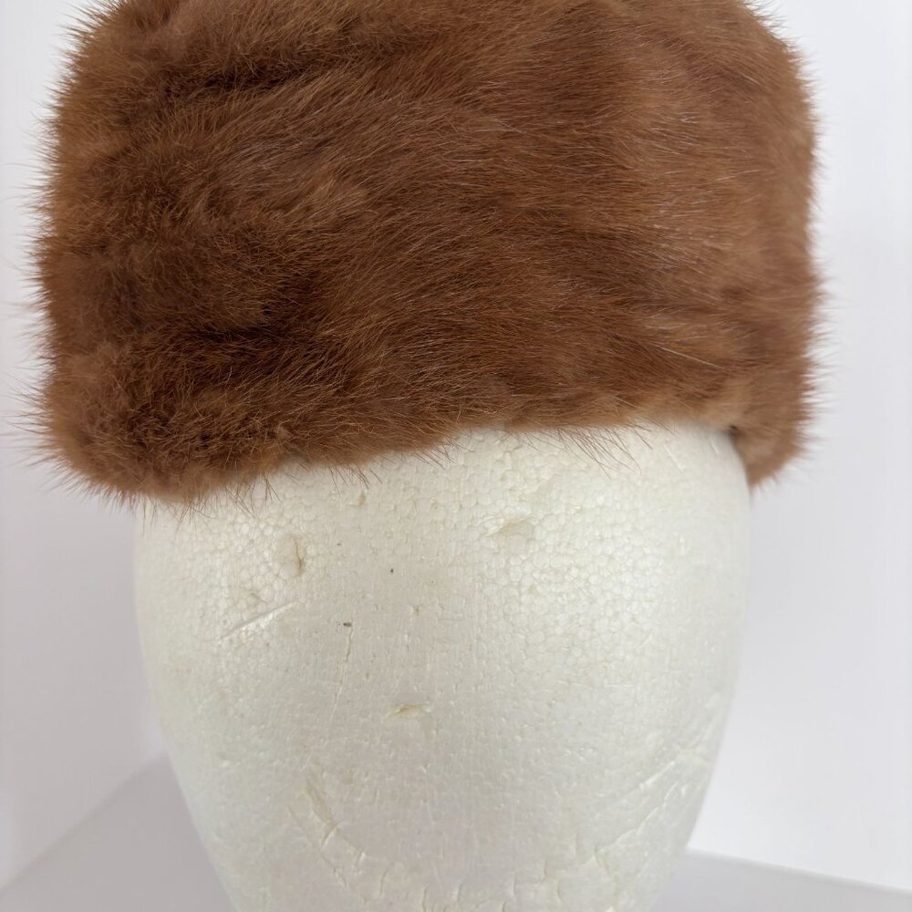 Franklin Simon Mink Fur Hat Vintage Brown Winter Union Made Label Tag UHCMW 60s - Picture 10 of 15